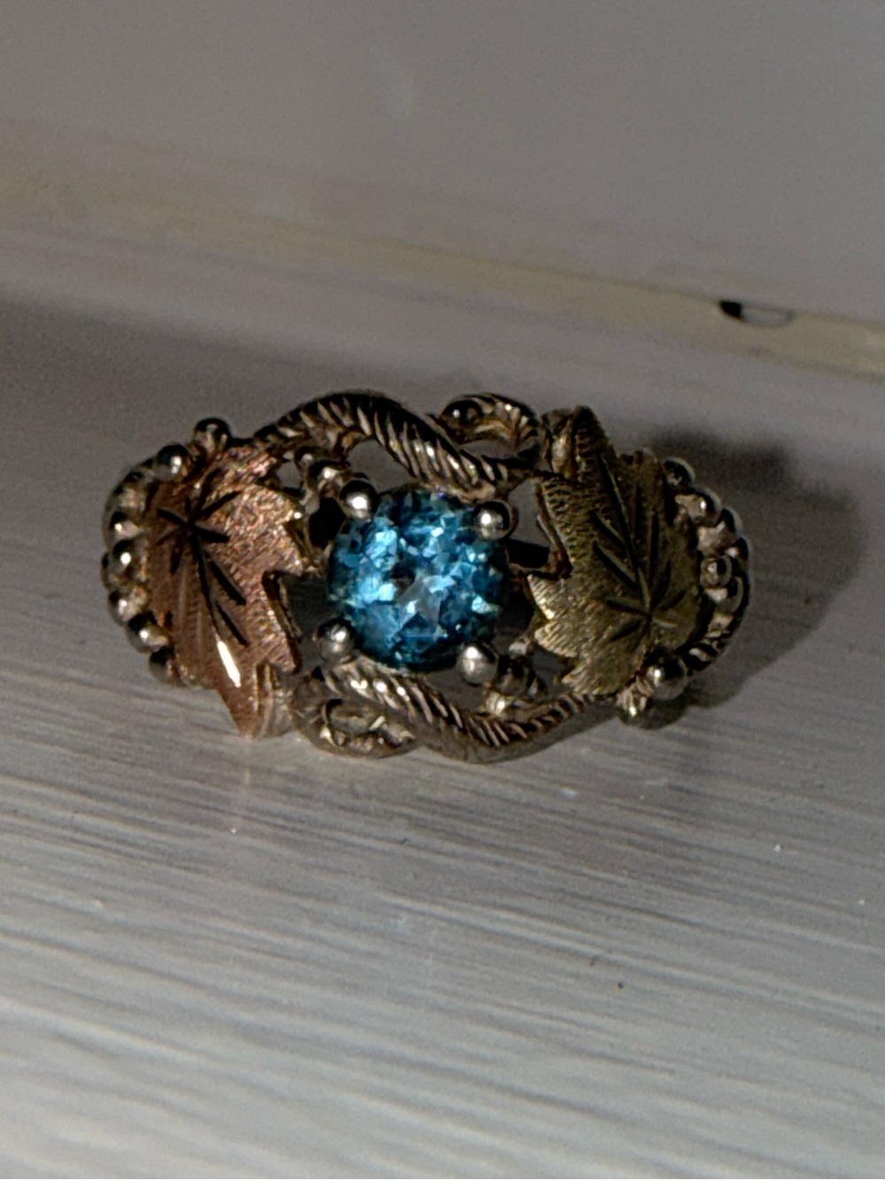 Gold Leaf Ring with Blue Gemstone Black Hills Rose Gold, Gold, Sterling Silver